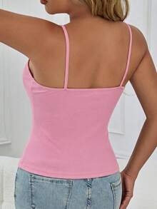 Glamine Ribbed Hollow Out Crisscross Strap Tank Top - Pink - View 2