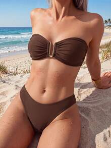 Swim Mod Traje de baño de unicolor, de moda, apropiado para el verano - Café integral - Ver 1