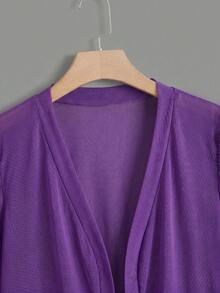 SHEIN Clasi Plus Petal Sleeve Open Front Crop Jacket Wedding Guest Autumn Fall - Purple - View 4