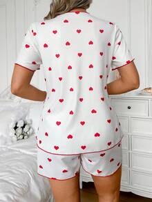 Moonlight&Mama Conjunto de ropa de estar en casa de maternidad Moonlight & Mama primavera/verano, top casual de moda con estampado de corazones, solapa y decoración de lazo & shorts con cintura ajustable - Blanco - Ver 2