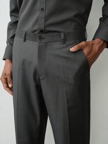 MENRIVO Pantalones de traje formales de pierna recta con bolsillos y cinturón de cintura de unicolor para hombres (Irregularidades), Ceremonia - Gris Oscuro - Ver 4