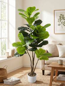 125cm Large Artificial Banyan Tree – Faux Rubber Tree Plant With Plastic Ficus Leaves, Tall Fake Plant For Home Garden Indoor Outdoor Decor - Green - View 7