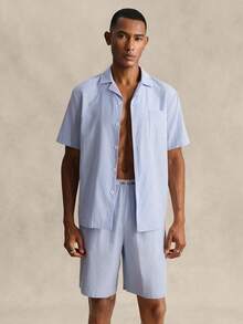 EverLounge Men's British Red And White Striped Loungewear Set Vacation Summer Casual - Blue and White - View 3