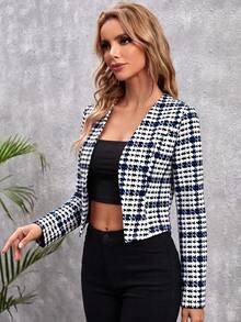 SHEIN Clasi 女款千鳥格印花長袖開襟外套 - 彩色 - 查看 5