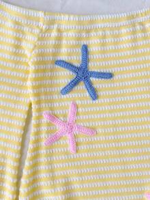 SHEIN 少女星魚圖案條紋露肩罩衫洋裝 - 黃色 - 查看 4