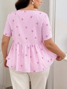 SHEIN LUNE Damen Große Größen Weiß Kurzarm Lässig Fairycore Süß Kawaii Hemd Geburtstag Business Urlaub Brunch Abendessen Büro Sommer - Pink - Übersicht 3