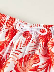 Azuldrift Men's Tropical Plant Print Drawstring Waist Beach Shorts, Holiday - Orange - View 6