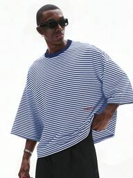 STYNVO Heren casual gestreept T-shirt met verlaagde schouders en losse pasvorm voor de zomer