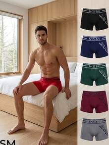 Set 12 piezas de calzoncillos bóxer elásticos cómodos para hombre con banda con diseño de letras - Multicolor D - Ver 2