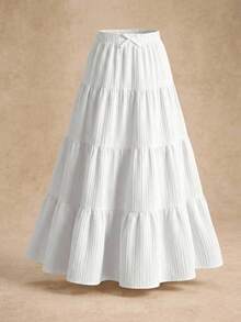 SHEIN Falda larga multicapa de unicolor para niña preadolescente - Blanco y Negro - Ver 2