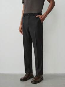 MENRIVO Men's Solid Color Suit Formal Pants With Oblique Pockets, Belt Not Included, Old Money Style, Ceremony - Black - View 4