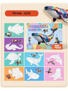 MINKOJA Set Puzzle Stiker Geometris, 5 Tema Hewan Dinosaurus Lautan Lalu Lintas Buah, Kit Kerajinan Stiker Bentuk Pencocokan Angka, Mainan Aktivitas Edukasi Motorik Halus Montessori, Hadiah Pembelajaran untuk Anak Laki-laki Perempuan Usia 3+ - MultiWarna - View 15