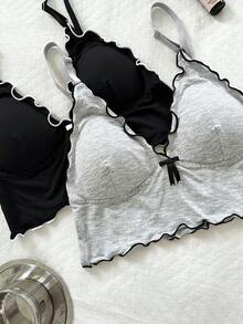 Napfluff 2件組 女款荷葉邊蝴蝶結裝飾內衣內衣套裝 - 彩色 - 查看 4