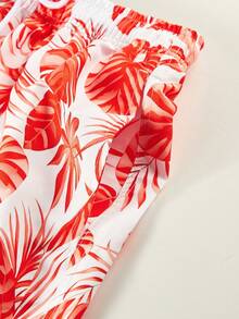 Azuldrift Men's Tropical Plant Print Drawstring Waist Beach Shorts, Holiday - Orange - View 5
