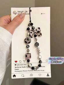 1件豹纹蝴蝶结装饰手机挂绳手工串珠手机吊坠挂绳防丢链包包挂饰钥匙扣兼容苹果iPod Pro蓝牙耳机盒秋冬礼物 - 彩色 - 查看 1