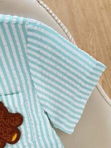 SHEIN Barboteuse pour bébé garçon à manches courtes avec col, imprimé animal mignon, couleur abricot, ouverture devant, barboteuse d'été à col, convient pour le printemps et l'été, convient de 3M à 24M - Vert menthe - Voir 3