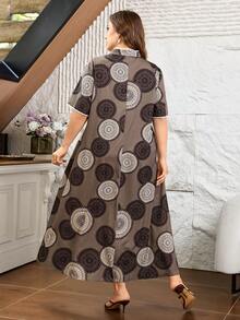 Al Najma Tunik Panjang Tradisional Arab Wanita Ukuran Besar Motif Cokelat Musim Panas, Patchwork, Renda, Rumbai, dan Hiasan. - Coklat - View 2
