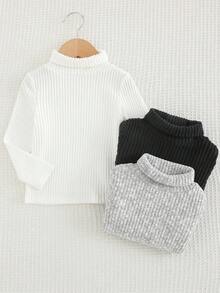SHEIN 3pcs Young Boys' Knitted High Neck Solid Color T-Shirts, Casual & Comfortable Wardrobe For Fall - Multicolor - View 1