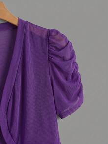SHEIN Clasi Plus Petal Sleeve Open Front Crop Jacket Wedding Guest Autumn Fall - Purple - View 3