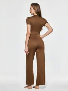 SHAPORA 女款休閒睡衣套裝 (2件組) - 咖啡棕 - 查看 2