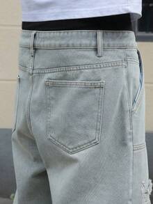 Manfinity EMRG Quần short denim Bermuda dáng rộng, viền thô, có túi dành cho nam, quần short jean rách dành cho nam - Rửa nhẹ - Xem 8