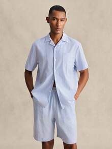 EverLounge Men's British Red And White Striped Loungewear Set Vacation Summer Casual - Blue and White - View 5