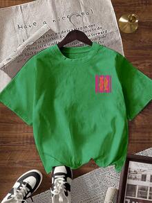 EMERY ROSE Women's Striped Fish Print Round Neck Short Sleeve Casual T-Shirt - Dark Green - View 2