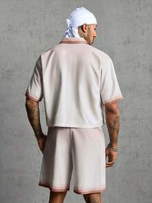 AXEPEAK Men's Letter Print Short Sleeve Shirt And Shorts Set - Multicolor - View 2