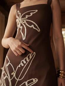 CAJUNI Women's Vacation Tropical Palm Leaf And Rope Print Straight Sleeveless Mini Dress Vacation Brown Summer Tropical - Brown - View 5