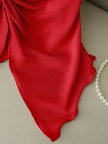 GlowEve Blus Satin Tanpa Tali dengan Detail Simpul untuk Wanita, Elegan untuk Sehari-hari, Liburan, Jalan-jalan, Pesta, Musim Semi/Panas, Warna Merah - Merah - View 4