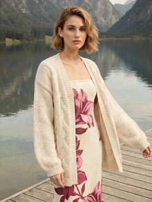 CAJUNI Elegante lässige Damen Strick-Cardigan in Unifarbe, geeignet für den Urlaub - Creme - Übersicht 5