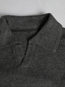 Manfinity Homme 男士休闲纯色长袖Polo衫，适合春秋季穿着 - 黑色 - 查看 4