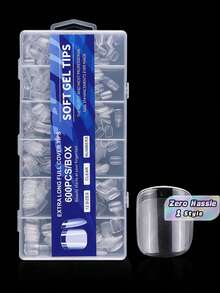 600Pcs Short Square Soft Gel Nail Tips Transparent Semi-Matte Full Cover Acrylic Pre-Shaped False Nails Extension DIY Manicure Supplies - Clear - View 1
