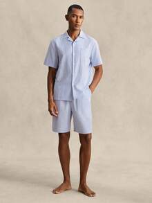 EverLounge Men's British Red And White Striped Loungewear Set Vacation Summer Casual - Blue and White - View 7