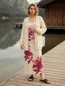 CAJUNI Elegante lässige Damen Strick-Cardigan in Unifarbe, geeignet für den Urlaub - Creme - Übersicht 4
