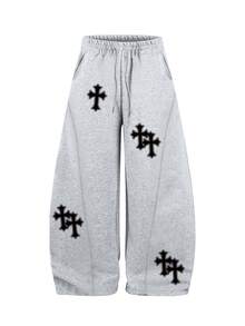Manfinity EMRG Men's Cross Pattern Print Pocket Drawstring Waist Casual Loose Sweatpants - Grey - View 3