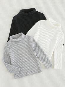 SHEIN 3pcs Young Boys' Knitted High Neck Solid Color T-Shirts, Casual & Comfortable Wardrobe For Fall - Multicolor - View 2