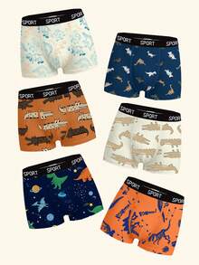 SHEIN 6 piezas de calzoncillos tipo bóxer de algodón cómodos con colores y estampados surtidos aleatorios para niños jóvenes - Multicolor - Ver 5