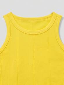 Sweetra Women's Seamless High Neck Workout Tank Top, Tight Casual Sports Yoga Fitness T-Shirt For Yoga And Gym Training - Yellow - View 3
