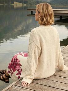 CAJUNI Elegante lässige Damen Strick-Cardigan in Unifarbe, geeignet für den Urlaub - Creme - Übersicht 2