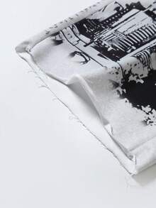 Manfinity EMRG Pantalones holgados de hombre con cordón, con estampado grande de flores y eslogan, estilo de ropa de calle de moda, diseño INS, esencial para primavera/verano - Gris - Ver 4