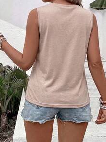 Plus Size Women's Fashion Casual Basic Vintage Khaki Round Neck Tank Top - Khaki - View 2