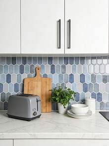 10/20PCS  Thickened Design Blue Peel And Stick Wall Tile, 30.48x30.48cm Self Adhesive Backsplash Tile For Kitchen Bathroom - blue - View 5