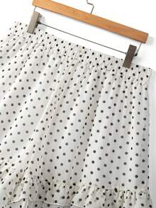 GlowEve CURVE Plus Size Chiffon Polka Dot Fabric Ruffle Hem Lined Elastic Waist Casual Outing Daily Commute Date Party Shorts - Black and White - View 5