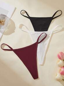 SHEIN Women's 3pcs Set Rhinestone Chain Back Strap Thong Panties - Multicolor - View 4