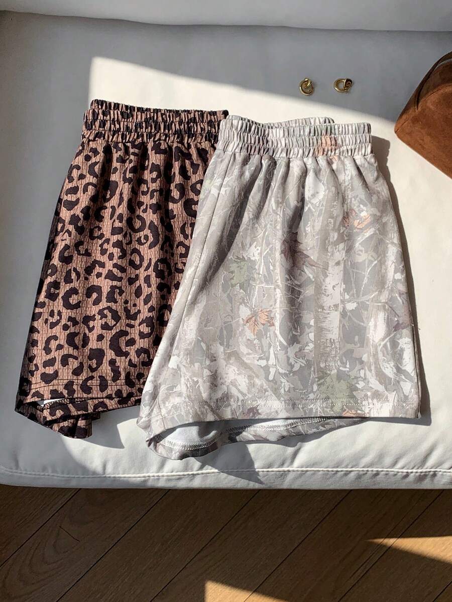 Comfortcana 2件組 女款彈性腰圍休閒百搭日常短褲 - 彩色 - 查看 1