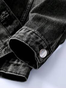 SHEIN Young Boy Casual Washed Denim Jacket - Grey - View 3