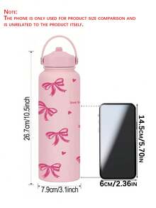 1pc 800ml Large Stainless Steel Insulated Travel Mug With Bow Print - Reusable, Durable Coffee Cup With Portable Handle & Foldable Straw - Perfect For Valentine's Day, Christmas, Graduation, Back To School, Gifts, Daily Use, Office & Outdoor Sports - Multicolor - View 4