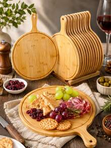 1 Piece, Bamboo Pizza Pan, Premium Pizza Board With Handle, Natural Pizza Serving Board, Wooden Cutting Board, For Homemade Pizza, Cutting Fruits And Vegetables, Bread, Cheese, And Serving Board, Baking Supplies, Kitchen Accessories. - 1PC - View 4