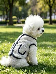 1pc Pet Clothes Dog Cat Clothing Apparel Autumn And Winter Warm Plush Vest - Dark Blue Trim - Navy Blue - View 8